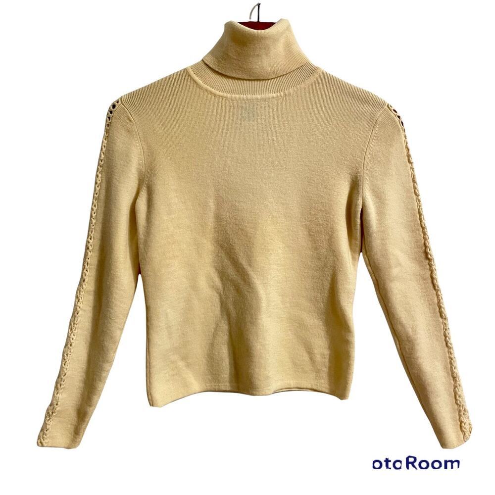 Mercer Madison Sweater Size Medium Cream Turtleneck Crochet Italian Merino Wool